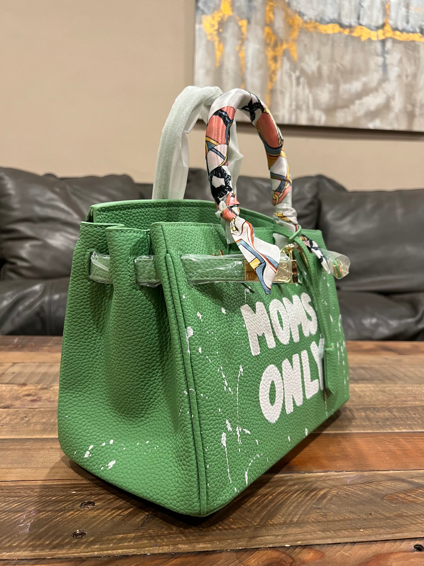 Hand painted designer inspired Bag - Light Green