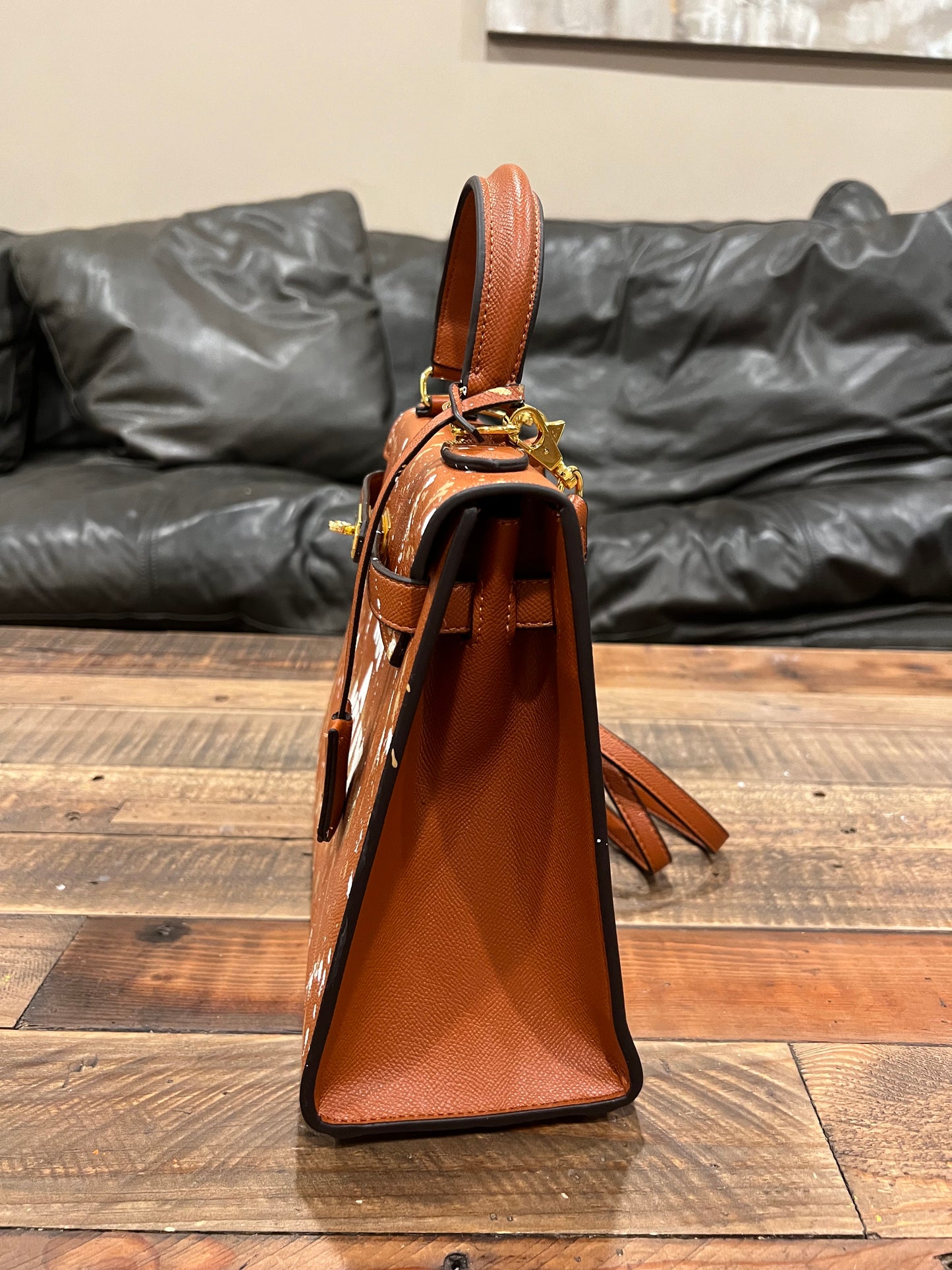 Hand painted designer inspired Bag - Brown