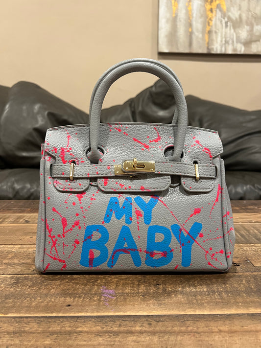 Hand painted designer inspired Bag mini - Baby Blue