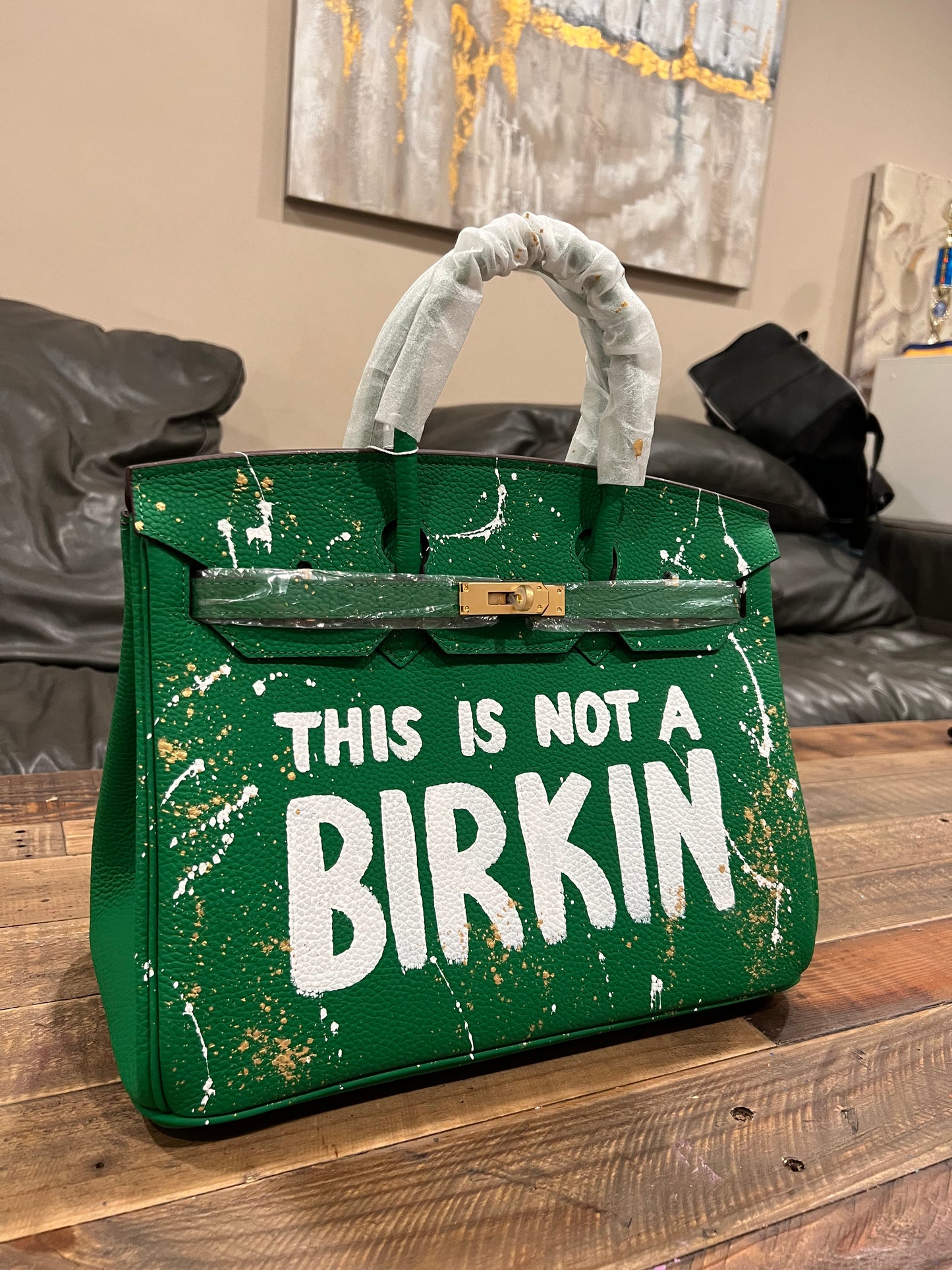 Hand painted designer inspired Bag -Green