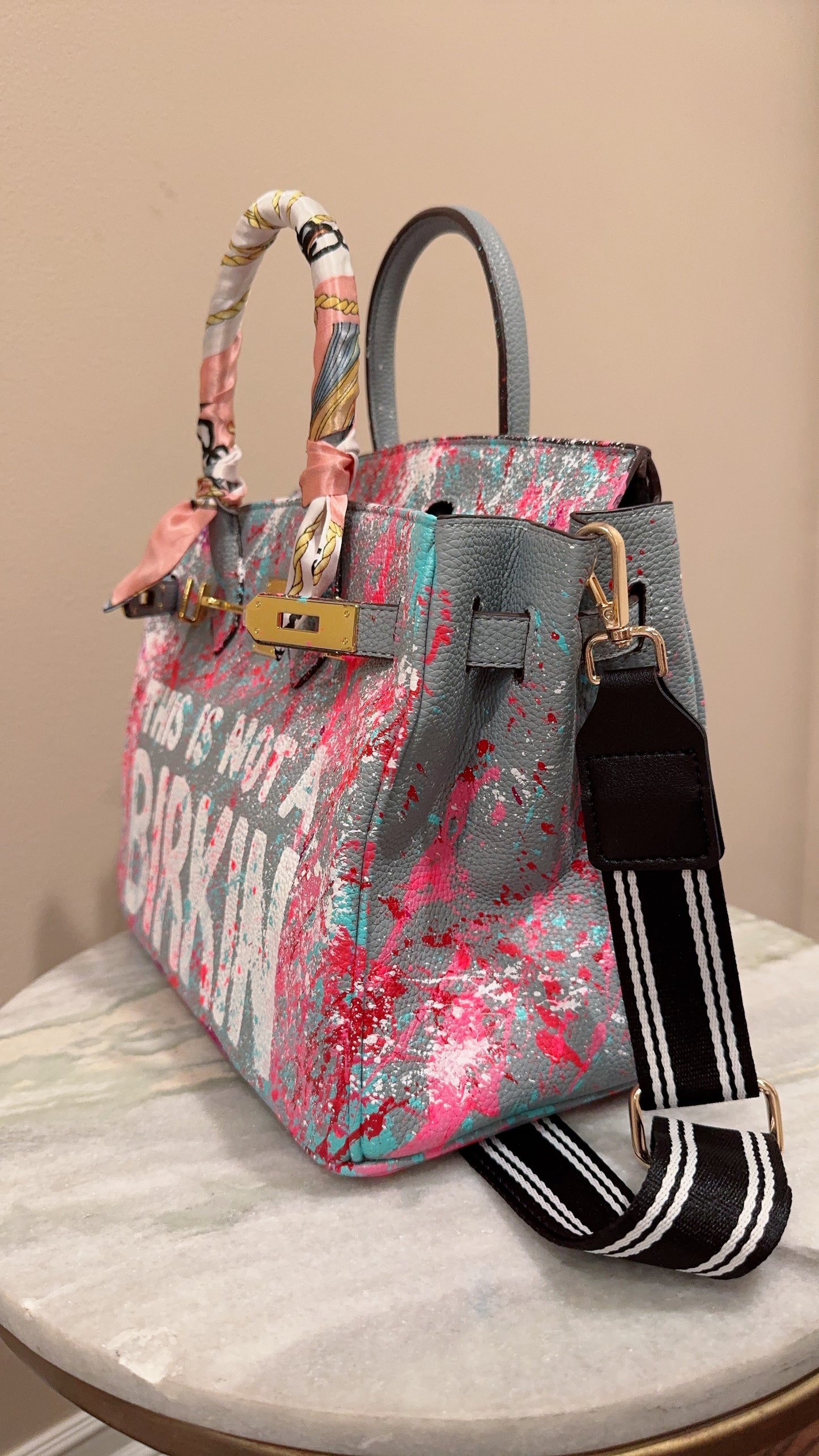 Designer inspired hand painted Bags (light Blue)