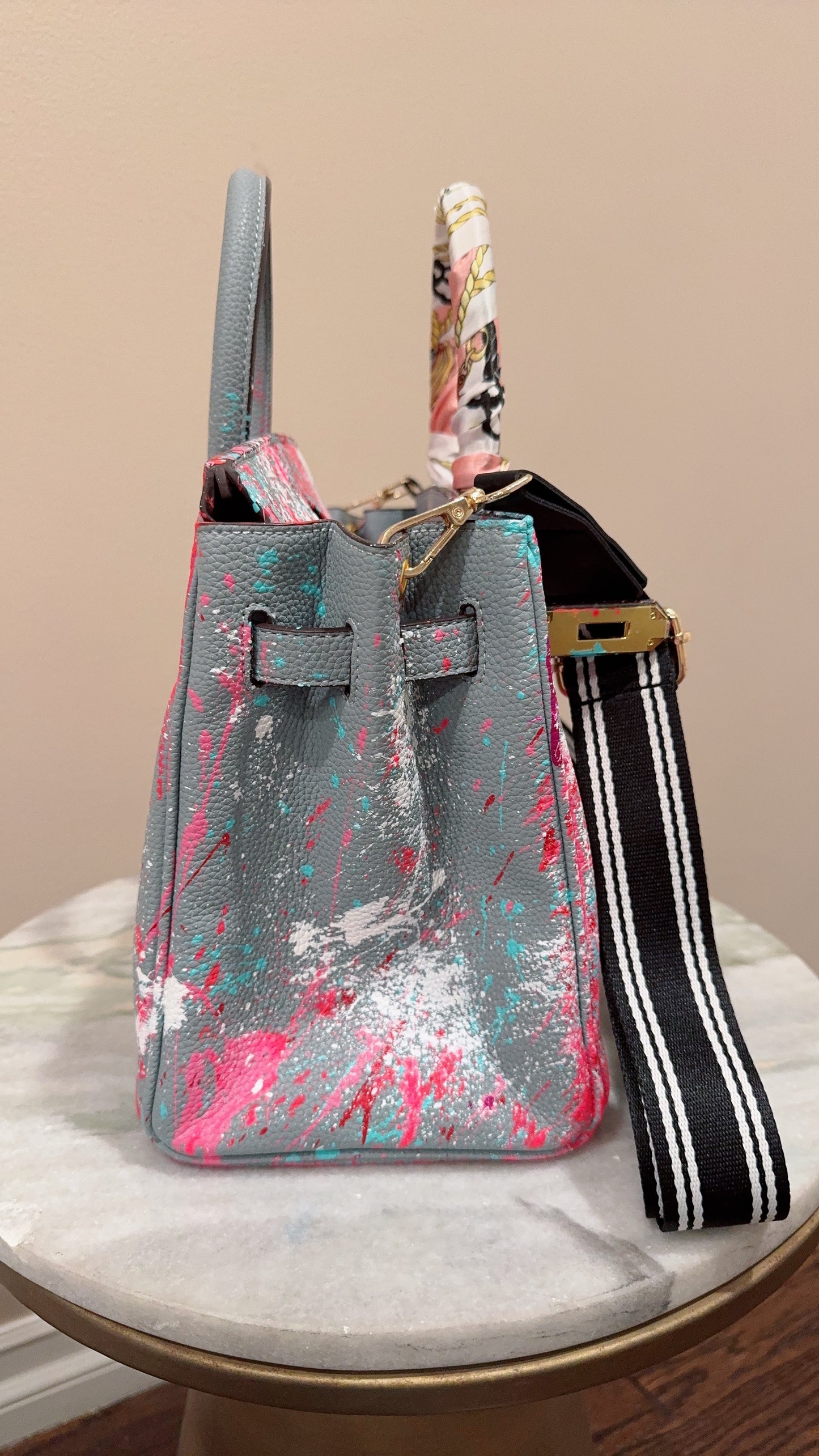 Designer inspired hand painted Bags (light Blue)