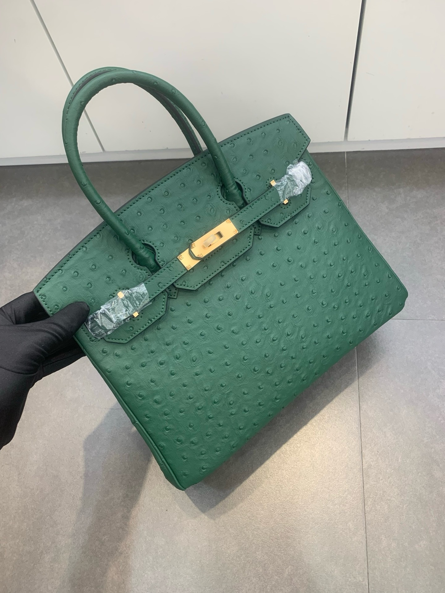 Alligator/ Ostrich effect Leather bag