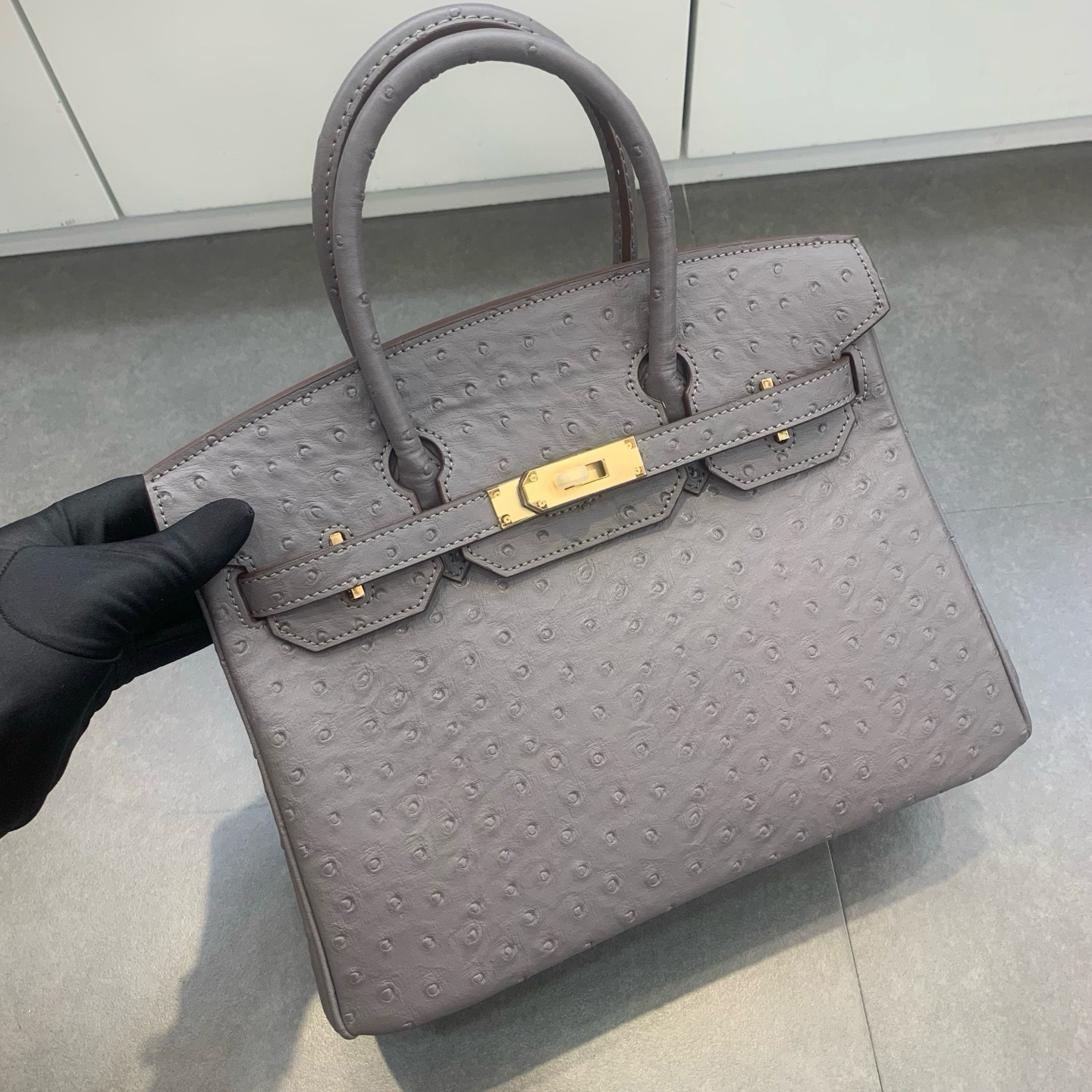 Alligator/ Ostrich effect Leather bag