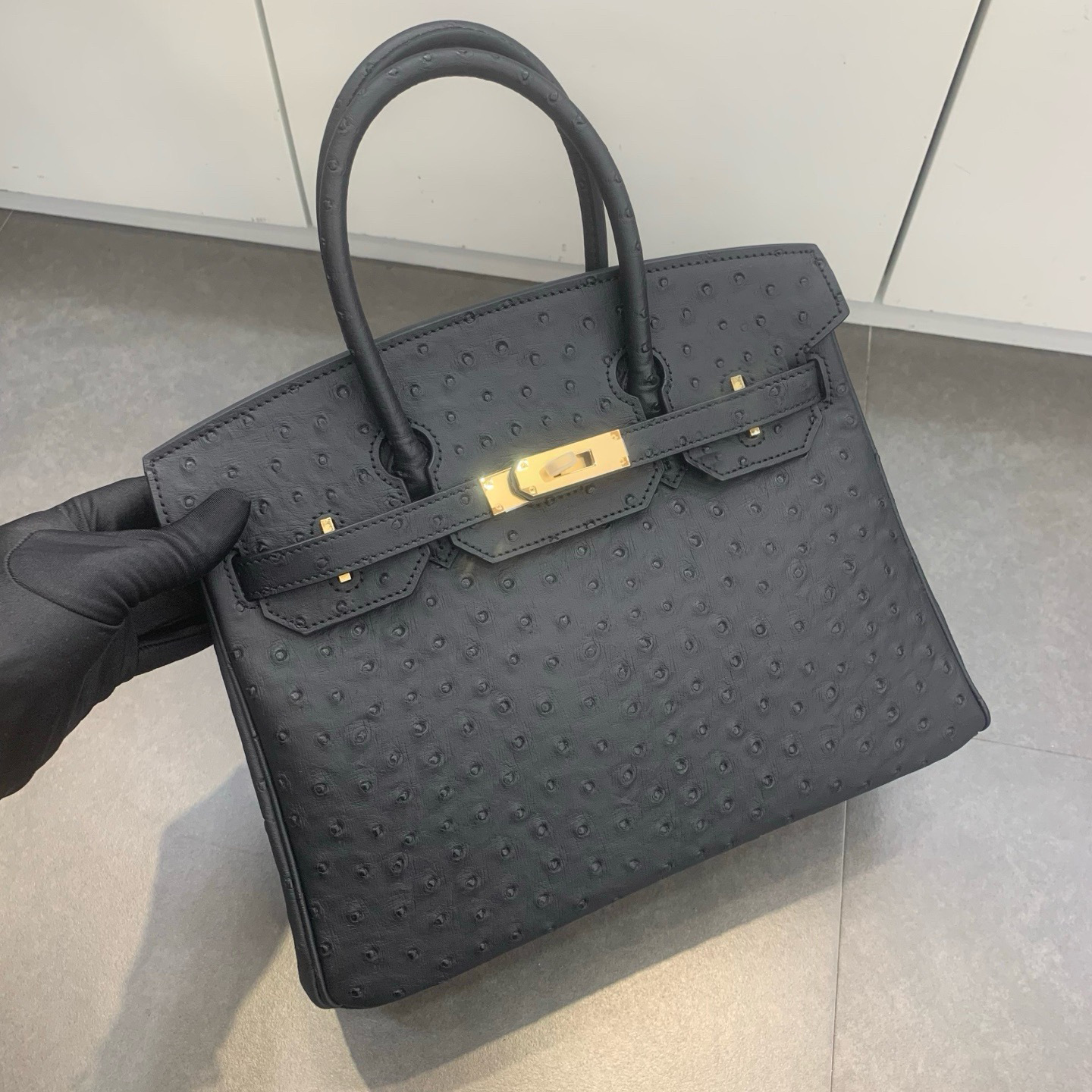 Alligator/ Ostrich effect Leather bag