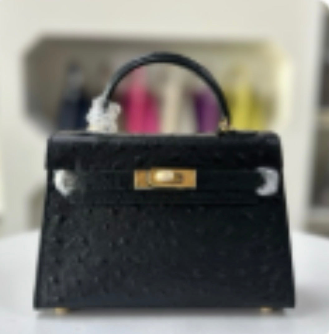 Alligator/ Ostrich effect Leather bag