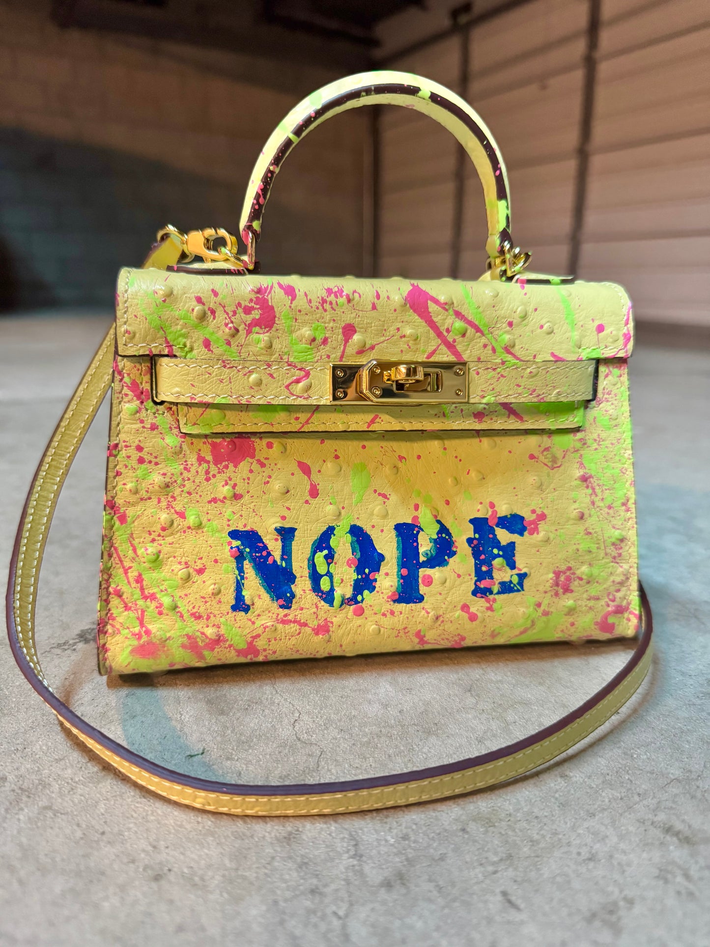 Ostrich effect Leather painted bag