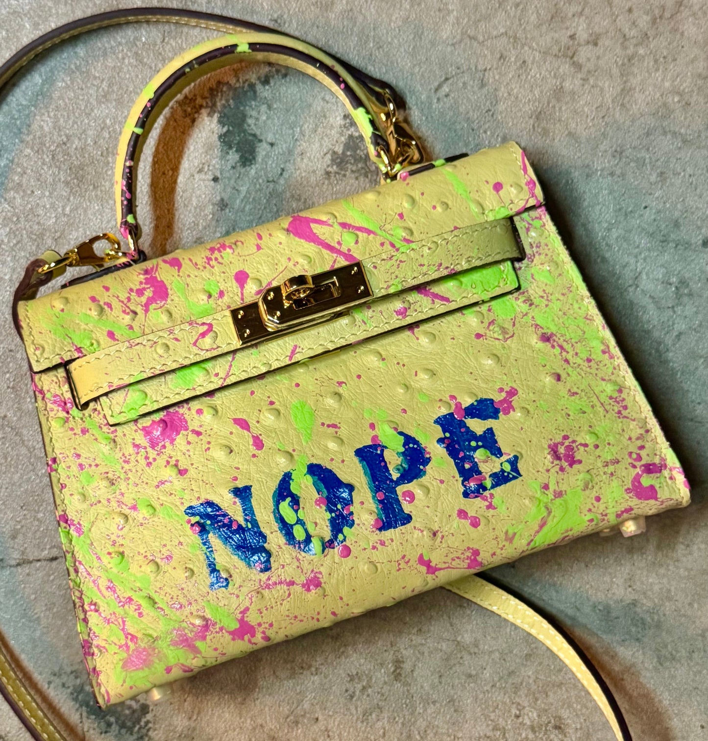 Ostrich effect Leather painted bag