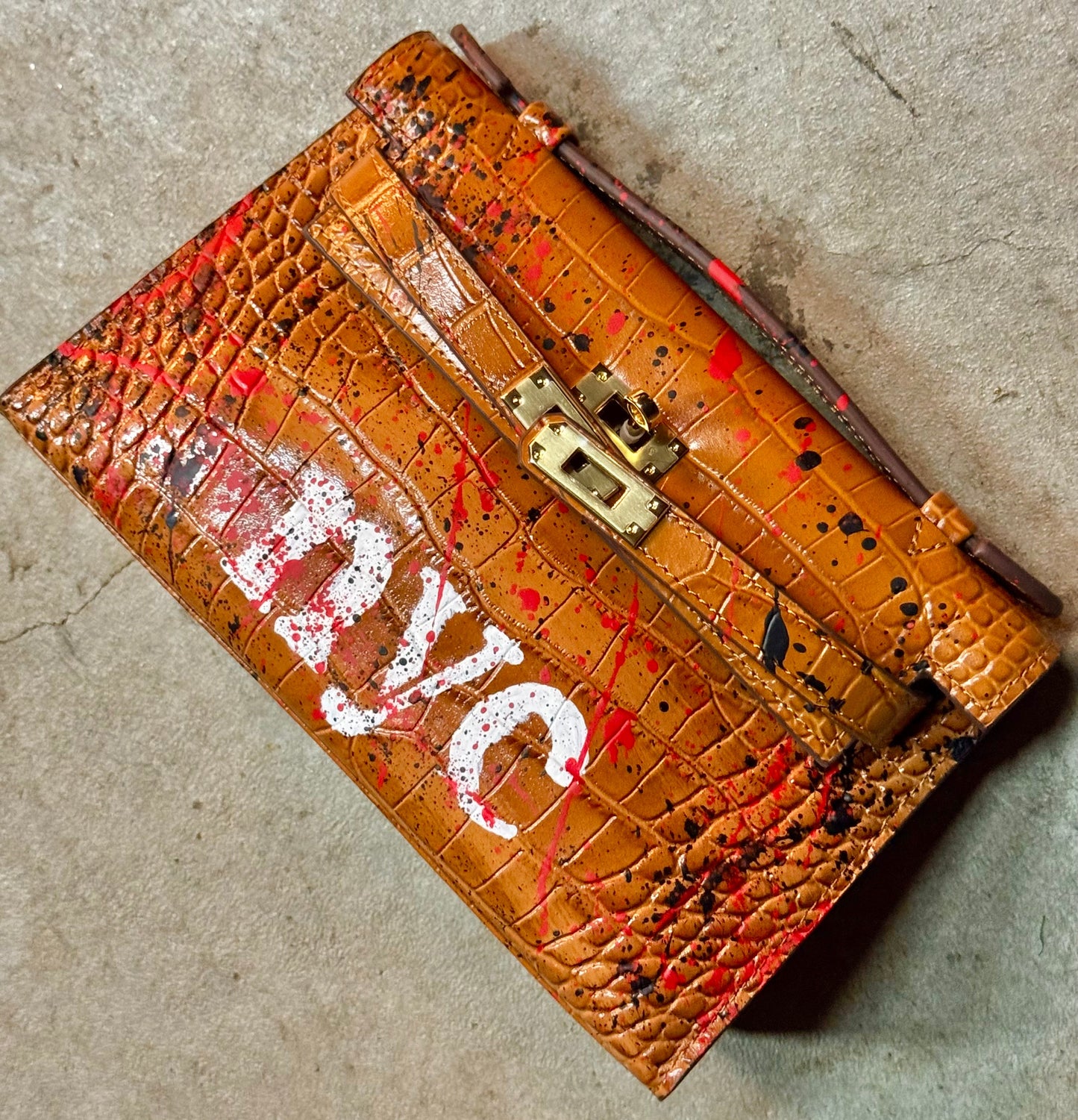 Alligator/ Ostrich effect Leather bag (Pochette)