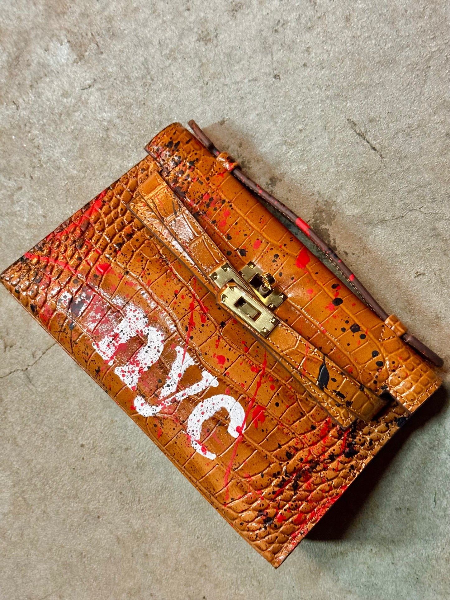 Alligator/ Ostrich effect Leather bag (Pochette)