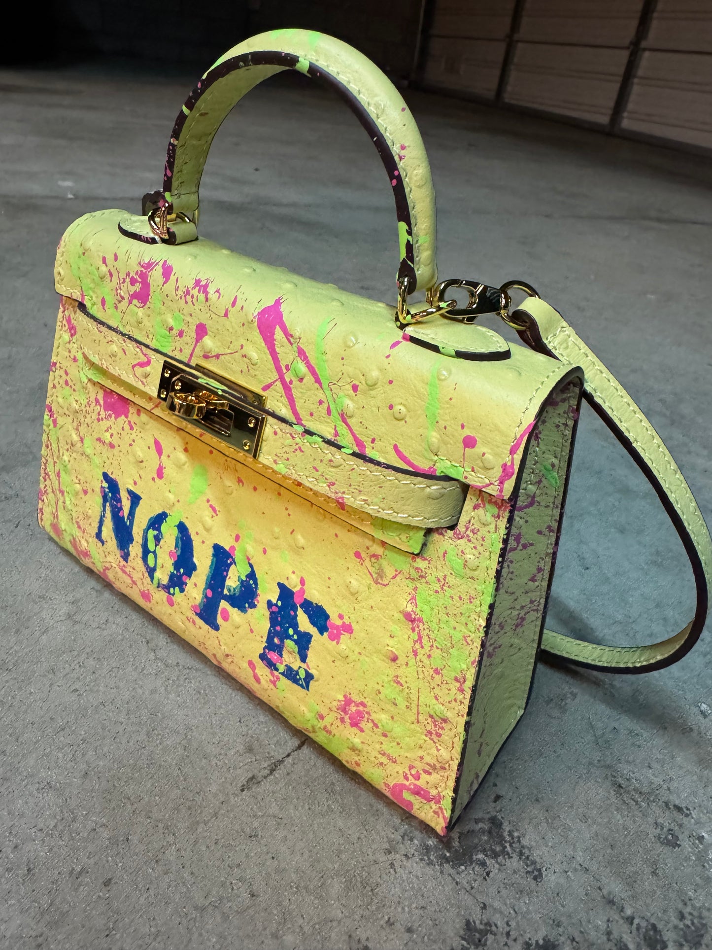 Ostrich effect Leather painted bag