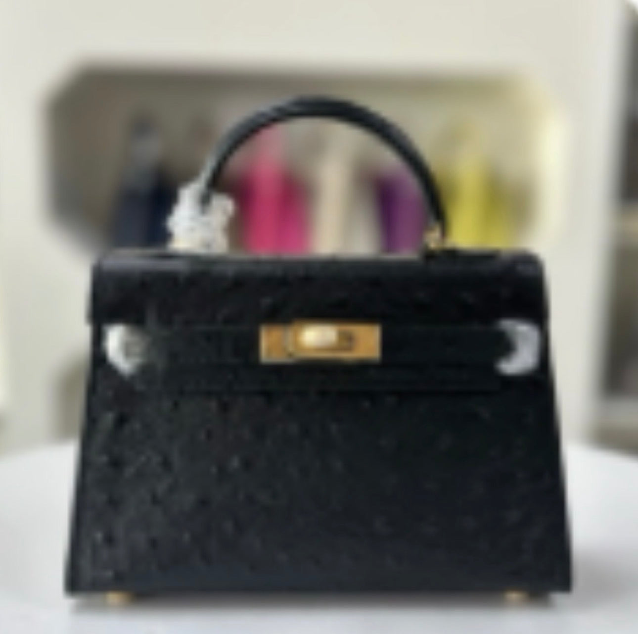 Ostrich effect Leather painted bag