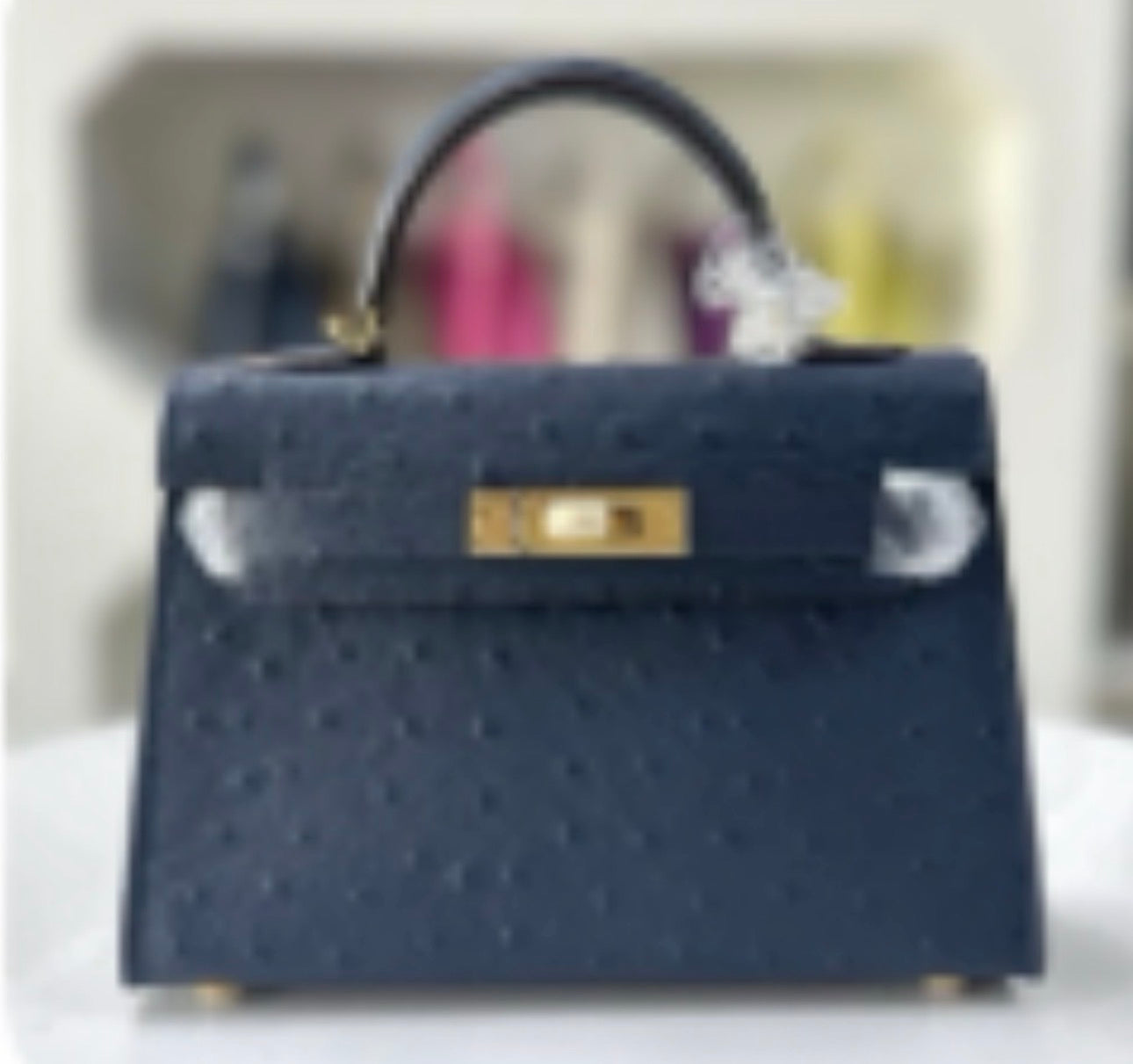 Ostrich effect Leather painted bag