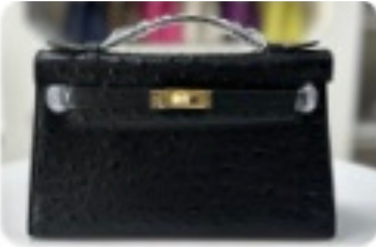 Alligator/ Ostrich effect Leather bag (Pochette)