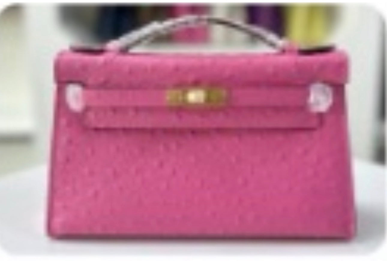 Alligator/ Ostrich effect Leather bag (Pochette)