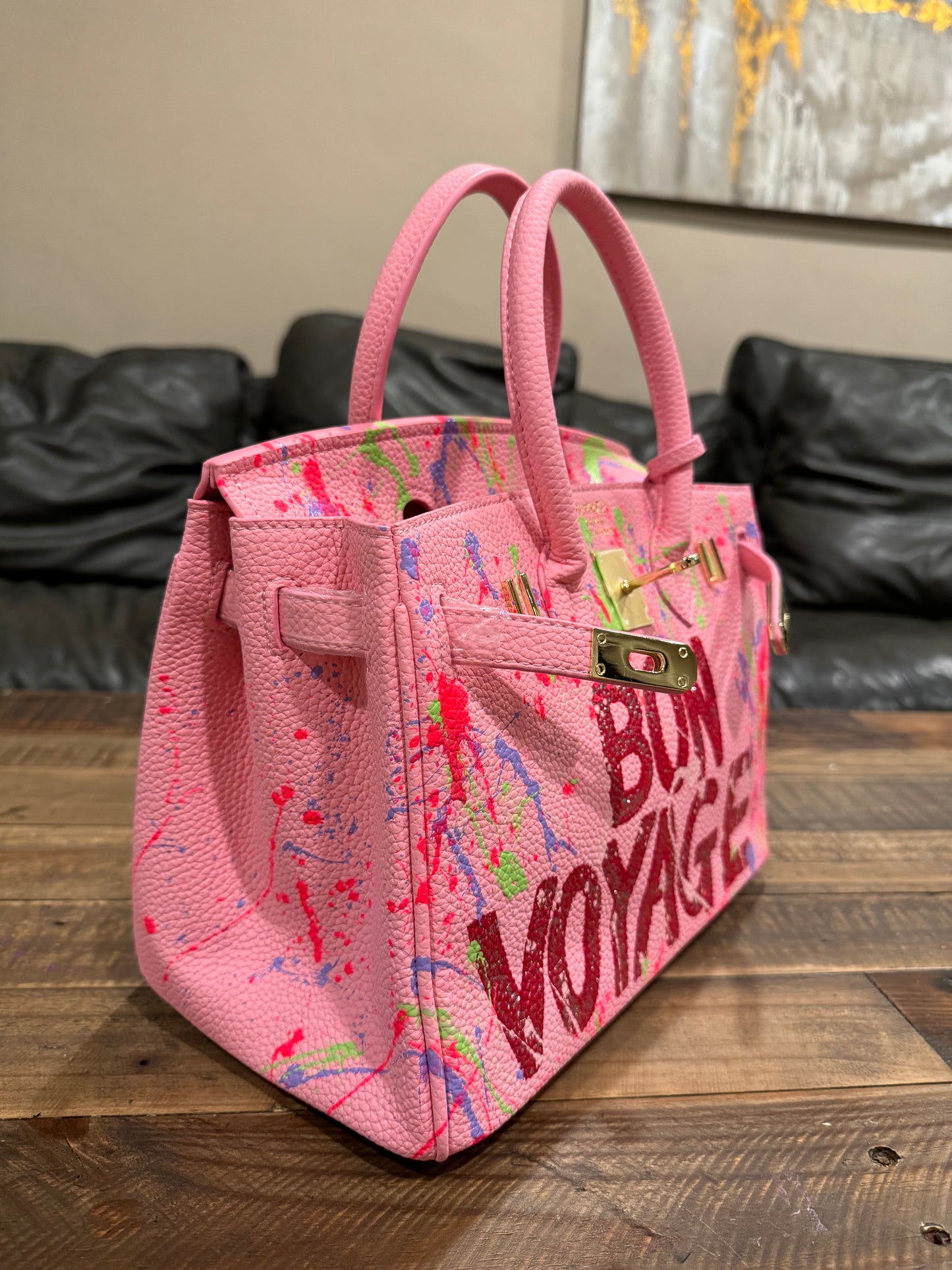 Hand painted designer inspired Bag -Pink