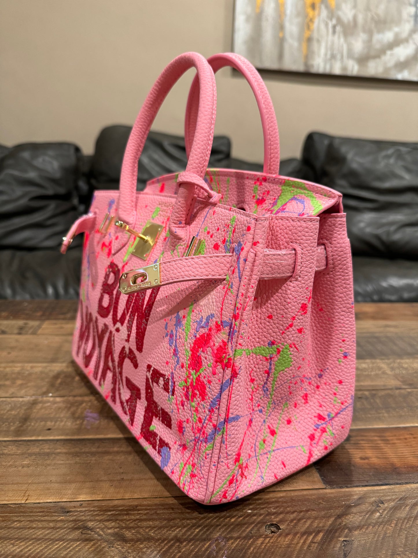 Hand painted designer inspired Bag -Pink