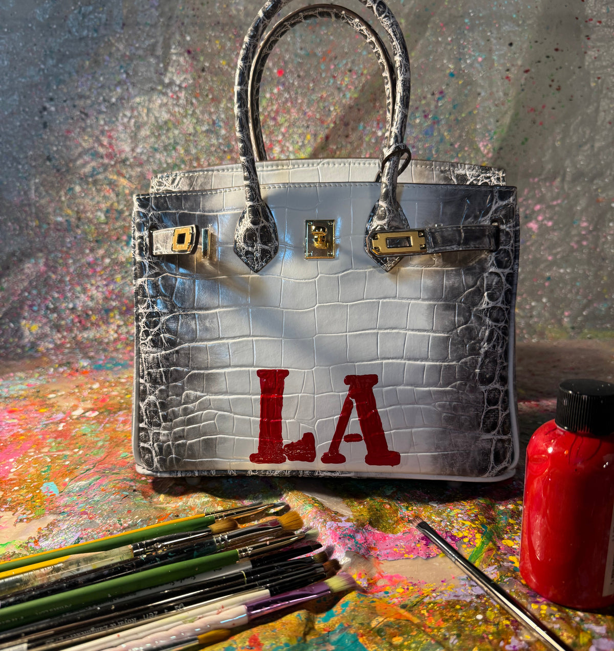 LA Gradient Crocodile effect Cowhide Bag